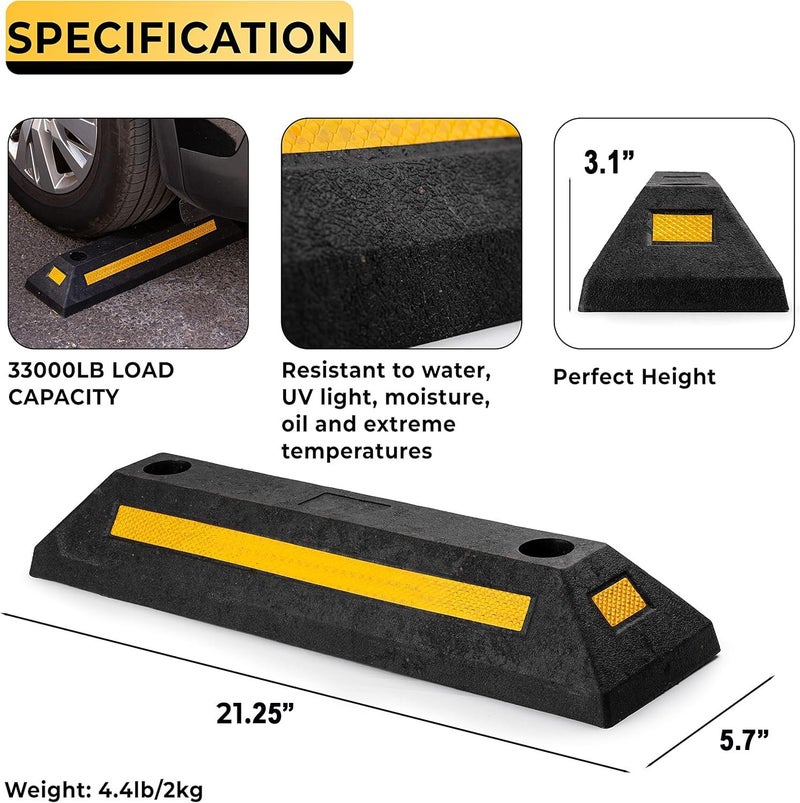ZONETECH Heavy Duty Rubber Parking Guide - Premium Quality Durable Car Garage Wheel Stopper Professional Grade Park with Reflective Yellow Tape Curb - Image 3